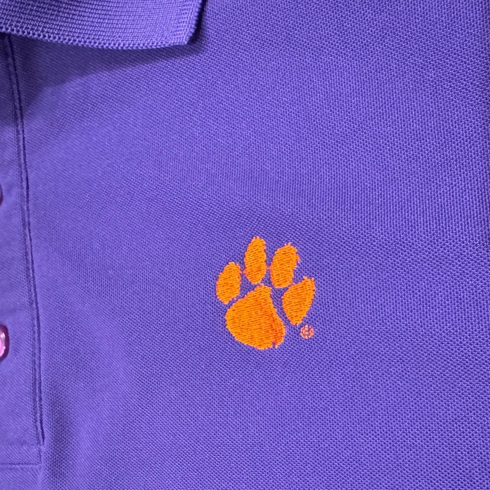 ❤️❤️ 3/$25 Clemson Polo golf shirt adult small by Divots purple with orange logo
